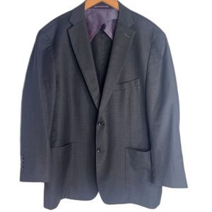 Bensol 100% Wool Dark Gray Single Breasted 2 Button Mens Blazer Size 46